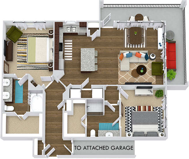 Floor plan for 2 beds, 2 baths, 1198 sqft